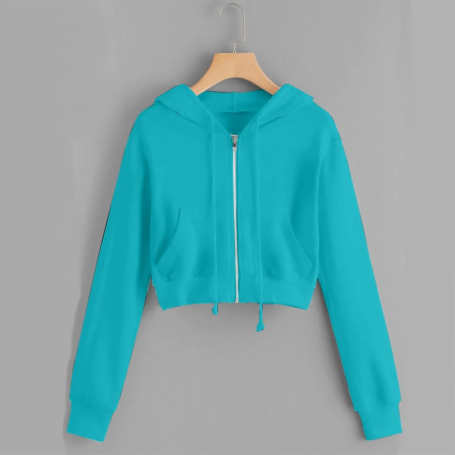 Womens Zip Up Cropped Hoodie Drawstring Crop Sweatshirt Long Sleeve Casual Tops Y2K Trendy Fall Winter Clothes 2024
