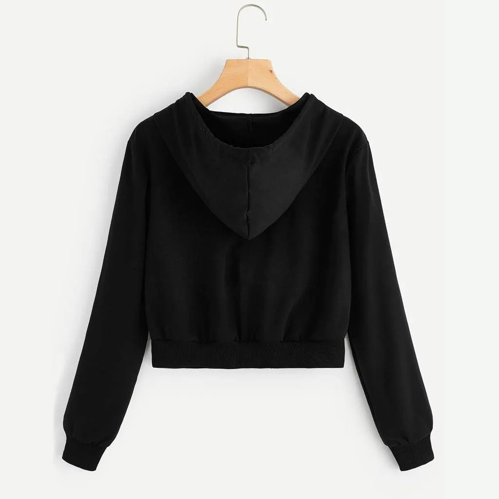 Womens Zip Up Cropped Hoodie Drawstring Crop Sweatshirt Long Sleeve Casual Tops Y2K Trendy Fall Winter Clothes 2024