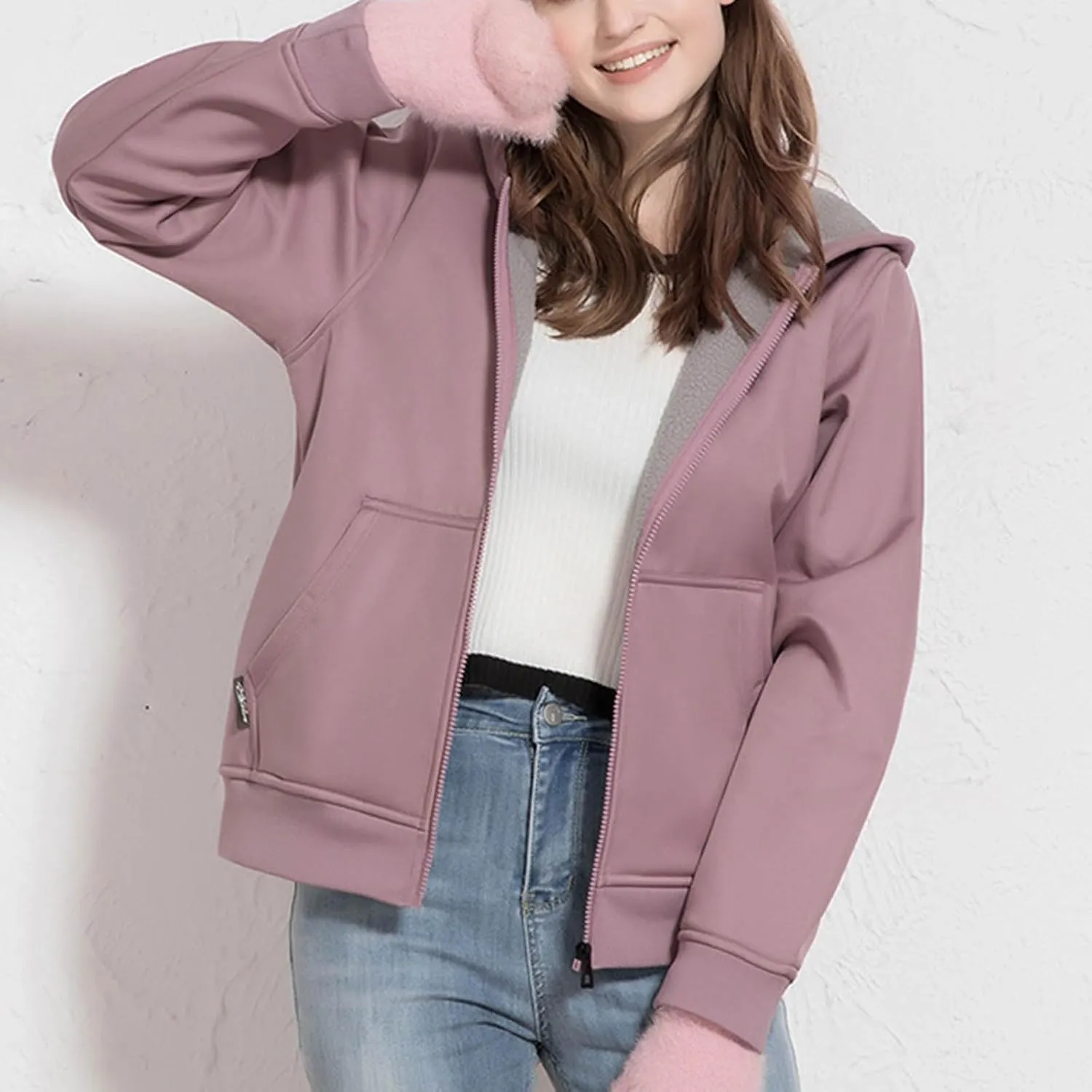Women's Zip Up Hoodie Fleece Lined Warm Sweatshirt Kangaroo Pocket Casual Comfy Jacket Winter Fall Cozy Outerwear