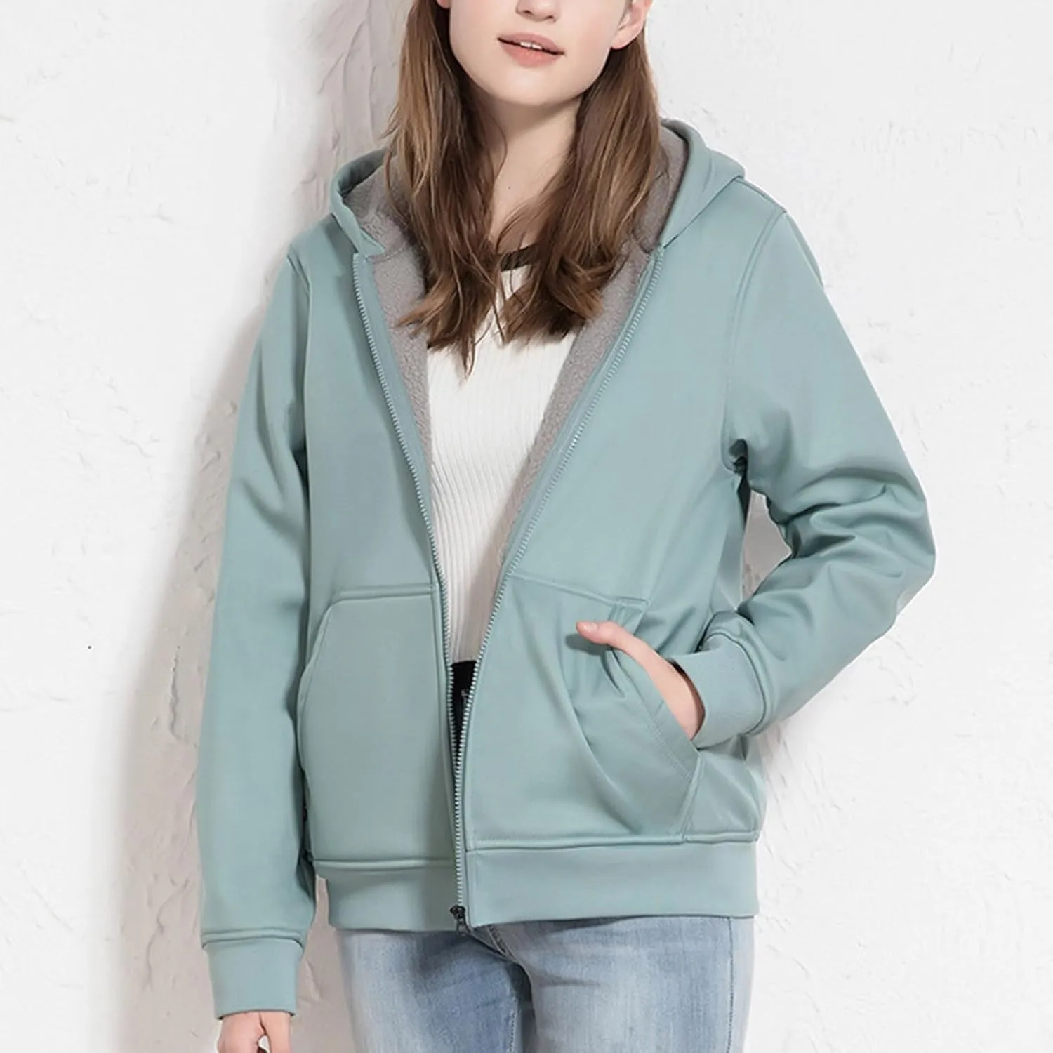Women's Zip Up Hoodie Fleece Lined Warm Sweatshirt Kangaroo Pocket Casual Comfy Jacket Winter Fall Cozy Outerwear