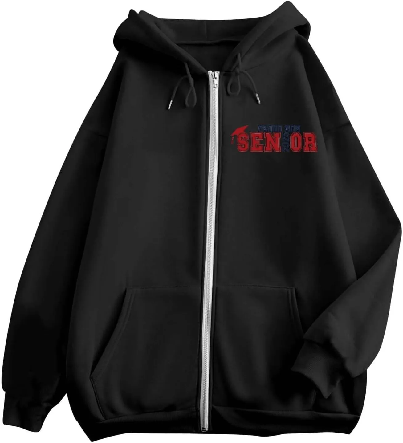 Womens Zip Up Hoodies Fashion Oversized Long Sleeve Drop Shoulder Hooded Jackets Fall Back Funny Letter Print Coats