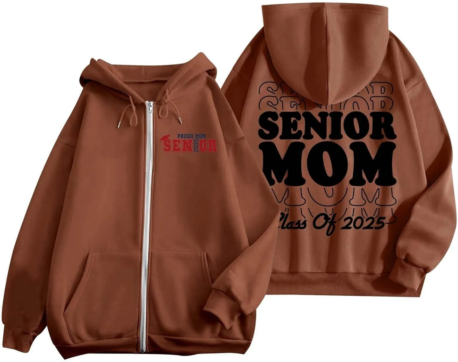 Womens Zip Up Hoodies Fashion Oversized Long Sleeve Drop Shoulder Hooded Jackets Fall Back Funny Letter Print Coats