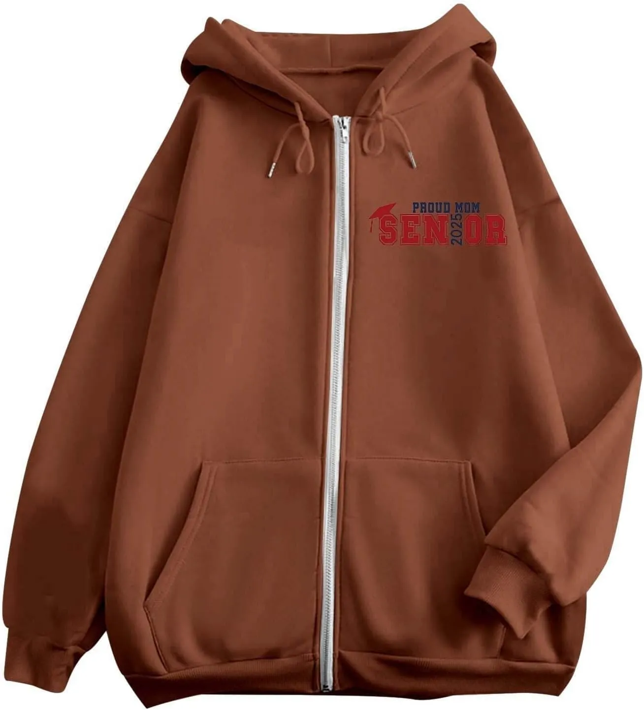 Womens Zip Up Hoodies Fashion Oversized Long Sleeve Drop Shoulder Hooded Jackets Fall Back Funny Letter Print Coats