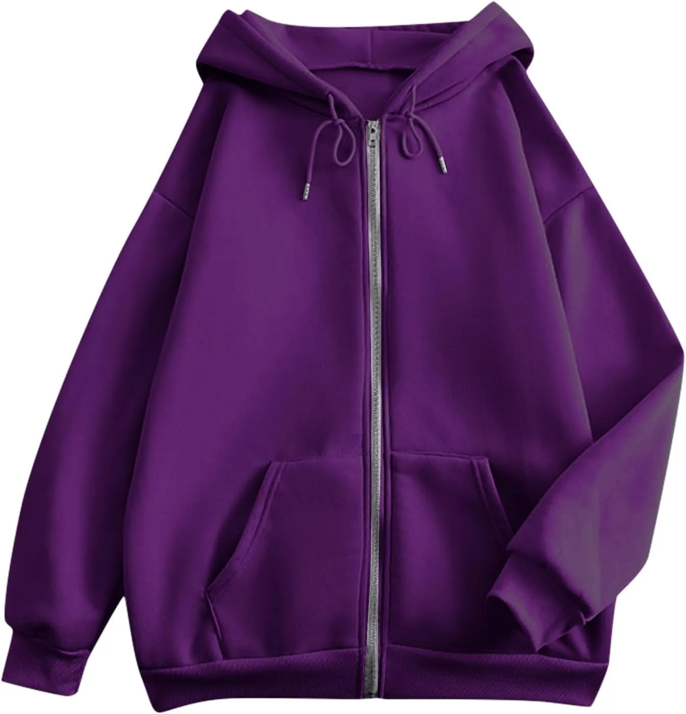 Womens Zip Up Hoodies Lightweight Fleece Jacket Oversized Hooded Sweatshirt Casual Drawstring Fall Clothes w/Pockets