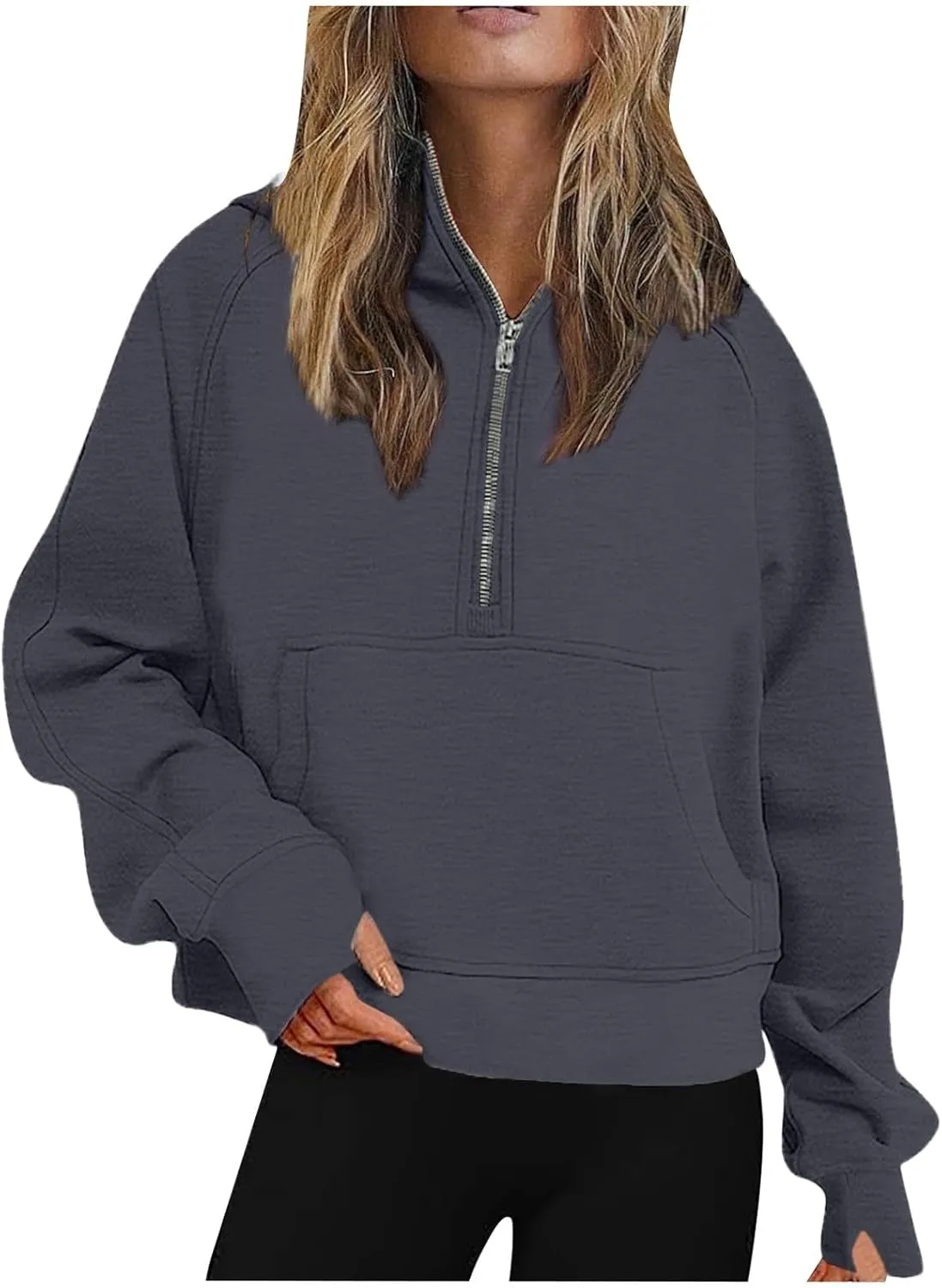 Womens Zip up Hoodies Oversized Sweatshirts Half Zip Cropped Pullover Fleece Preppy Clothes Fall Teen Girls Outfits