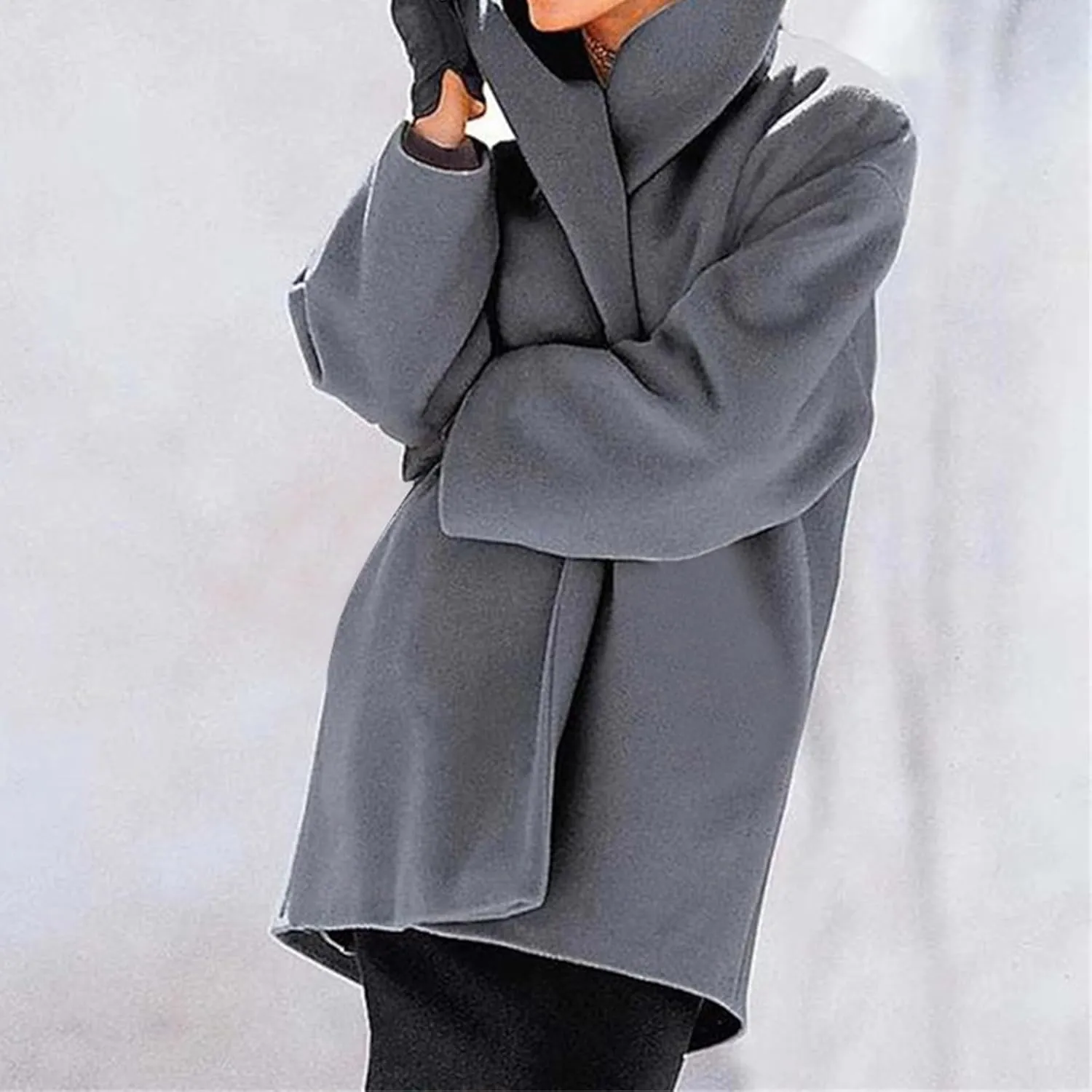 Wool Blend Trench Coat Women Casual Double Breasted Mid Long Pea Coats Winter Warm Jacket Overcoat Outerwear