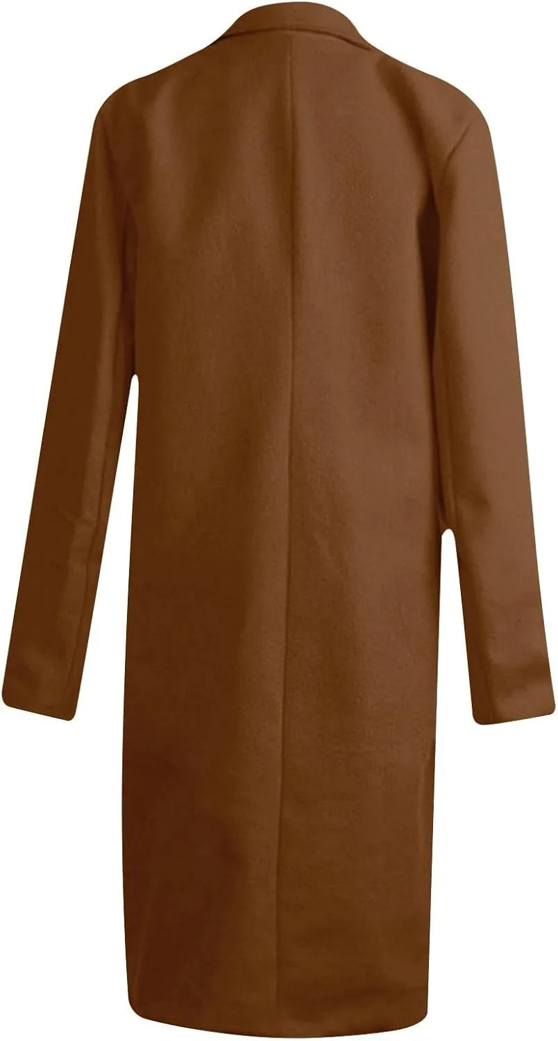 Wool Coats for Women Notch Lapel Double Breasted Mid Long Trench Coat Plus Size Pea Overcoat Winter Jacket