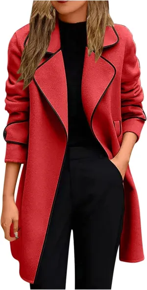 Wool Coats for Women Thicken Warm Notch Lapel Pea Coat Casual Oversized Long Winter Trench Coats Jackets Outwear