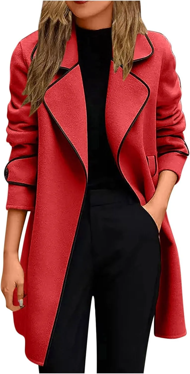 Wool Coats for Women Thicken Warm Notch Lapel Pea Coat Casual Oversized Long Winter Trench Coats Jackets Outwear