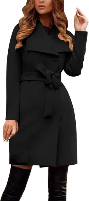 Woolen Women's Overcoat Solid Peacoat Casual 2023 Winter Fall Long Sleeve Shawl Collar Coats Trench Coat Trendy Warm