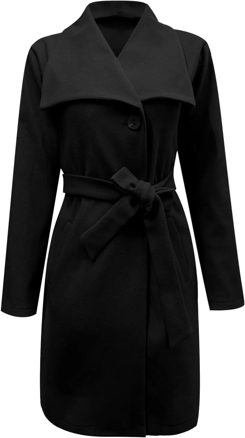 Woolen Women's Overcoat Solid Peacoat Casual 2023 Winter Fall Long Sleeve Shawl Collar Coats Trench Coat Trendy Warm