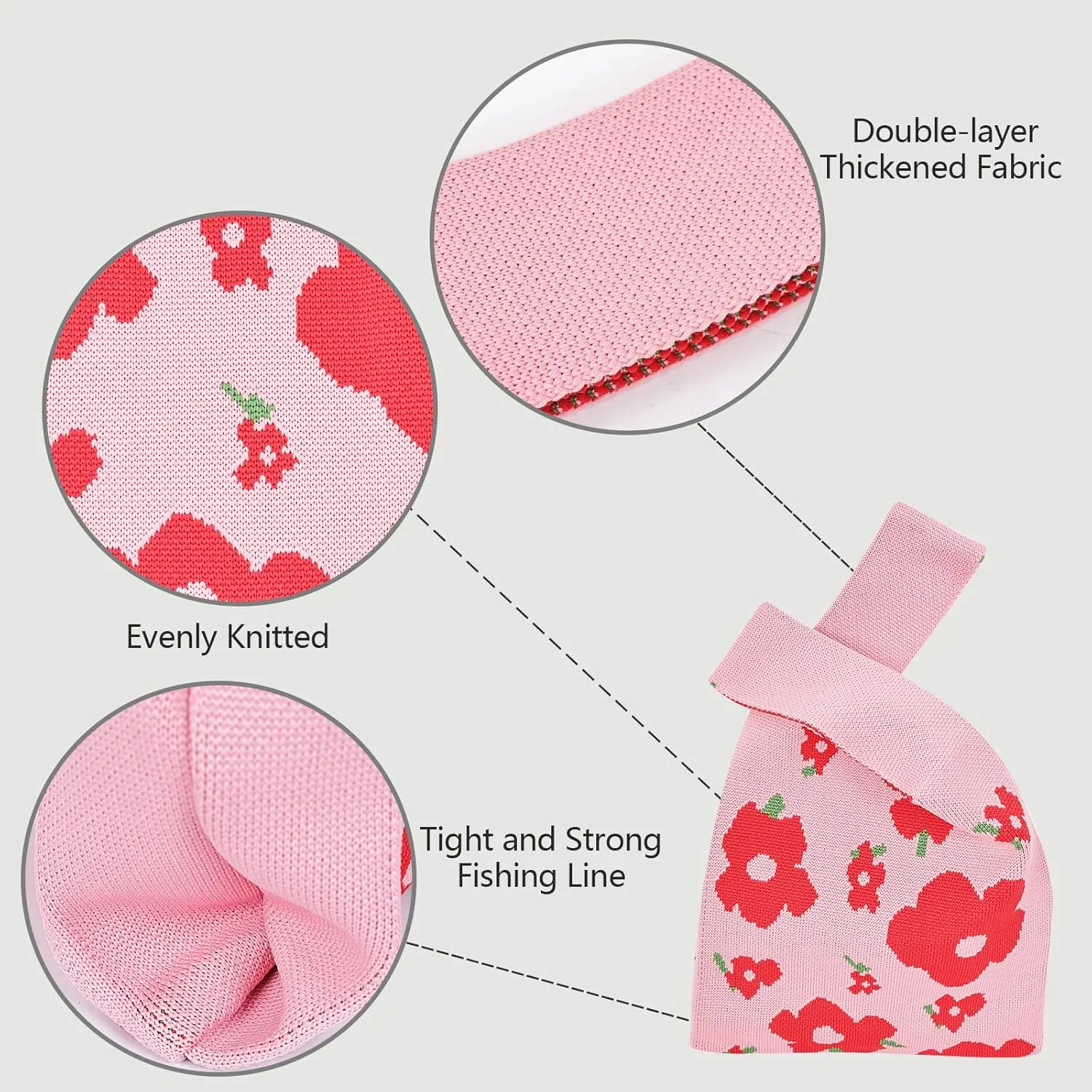 Wrist Knot Tote Bag Pouch Portable Knit Purse Crochet Bag, Mini Cute Wristlet Handbag for Women
