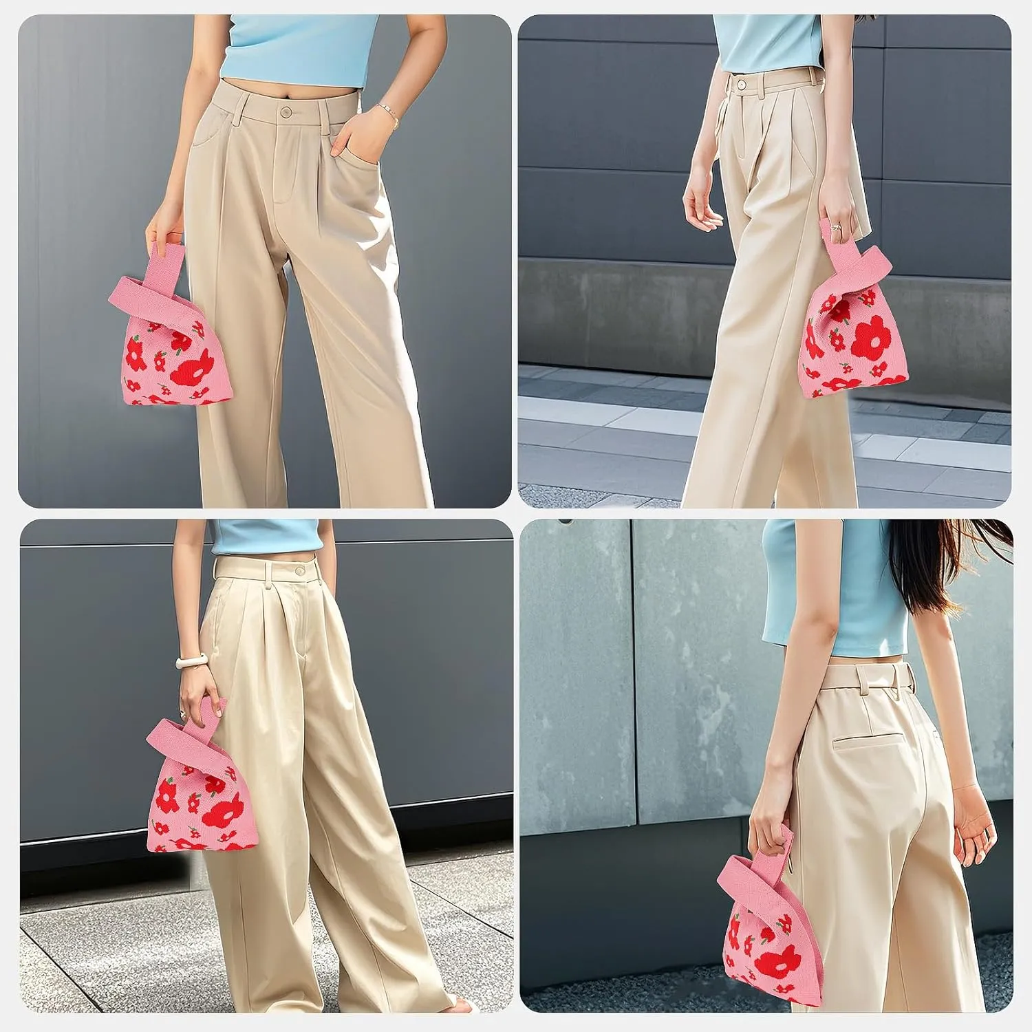 Wrist Knot Tote Bag Pouch Portable Knit Purse Crochet Bag, Mini Cute Wristlet Handbag for Women
