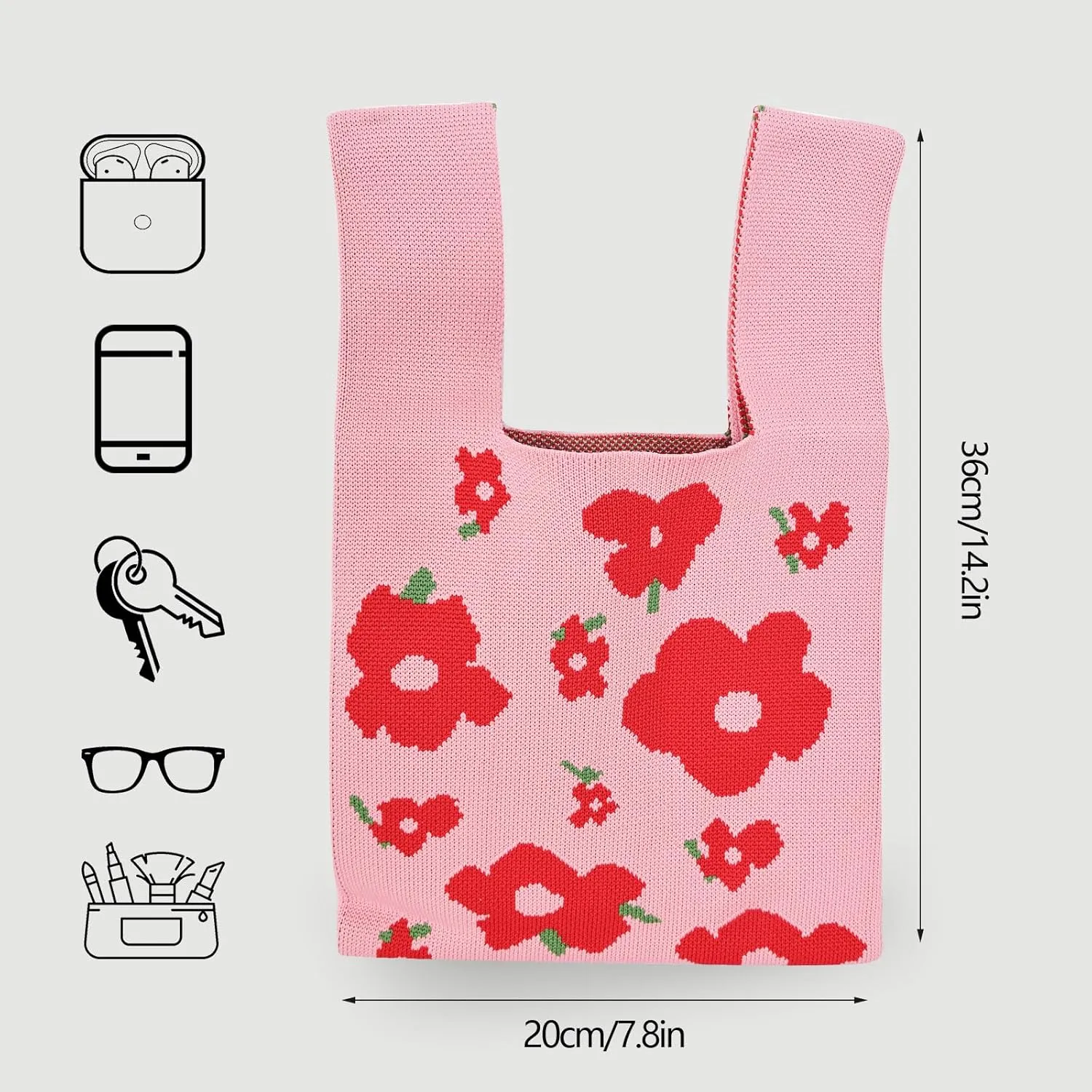Wrist Knot Tote Bag Pouch Portable Knit Purse Crochet Bag, Mini Cute Wristlet Handbag for Women