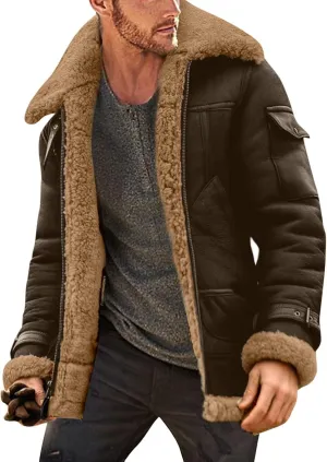 XIAXOGOOL Jackets For Men,Men's Shearling Coat Faux Suede Sherpa Lined Winter Thicken Warm Jacket With Pockets