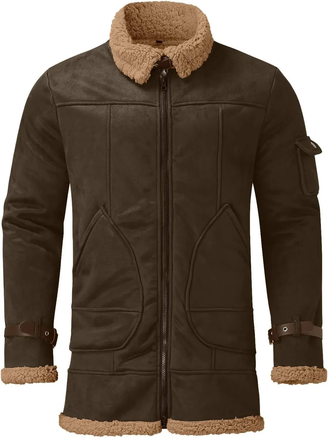 XIAXOGOOL Jackets For Men,Men's Shearling Coat Faux Suede Sherpa Lined Winter Thicken Warm Jacket With Pockets