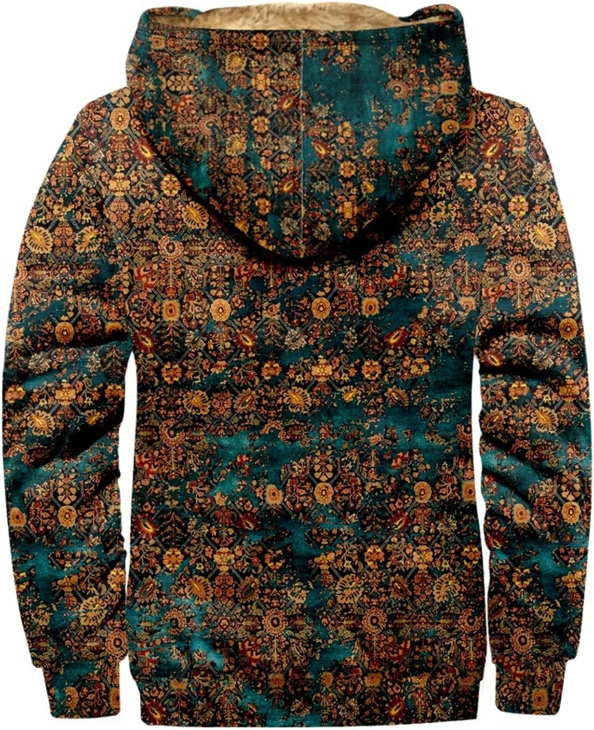 XIAXOGOOL Zip Up Sweatshirts For Men With Hood Big Tall Retro Ethnic Graphic Hoodies Heavyweight Sherpa Fleece Lined Jackets