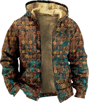 XIAXOGOOL Zip Up Sweatshirts For Men With Hood Big Tall Retro Ethnic Graphic Hoodies Heavyweight Sherpa Fleece Lined Jackets