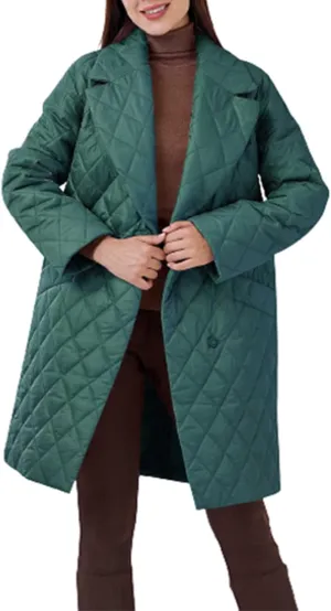 XUNRYAN Womens Winter Warm Down Coats Long Quilted Lightweight Puffer Jackets Notch Lapel Peacoat Fashion Casual Coat