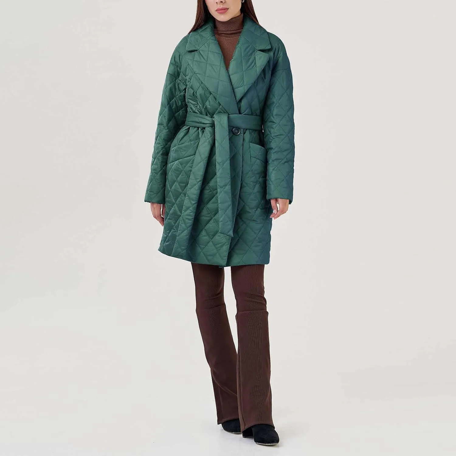 XUNRYAN Womens Winter Warm Down Coats Long Quilted Lightweight Puffer Jackets Notch Lapel Peacoat Fashion Casual Coat