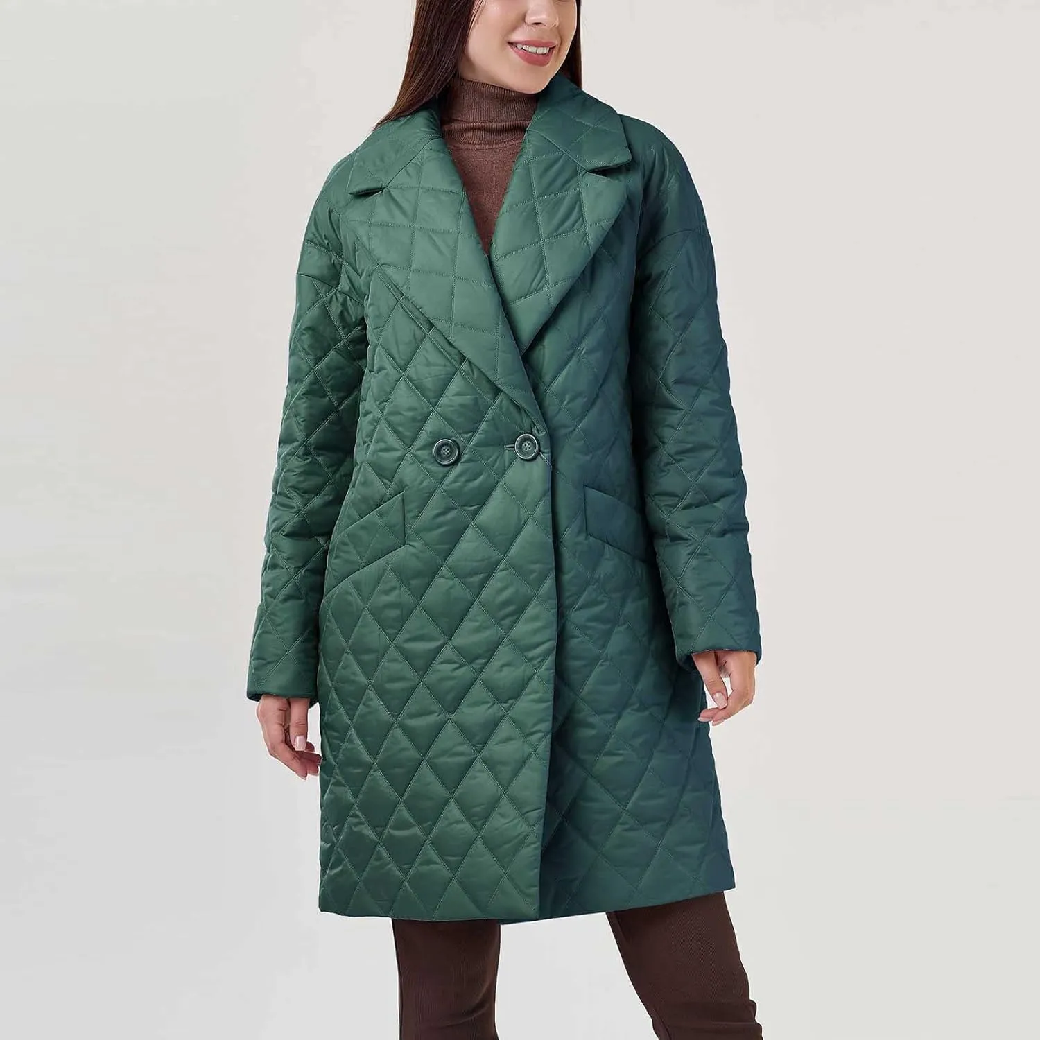 XUNRYAN Womens Winter Warm Down Coats Long Quilted Lightweight Puffer Jackets Notch Lapel Peacoat Fashion Casual Coat