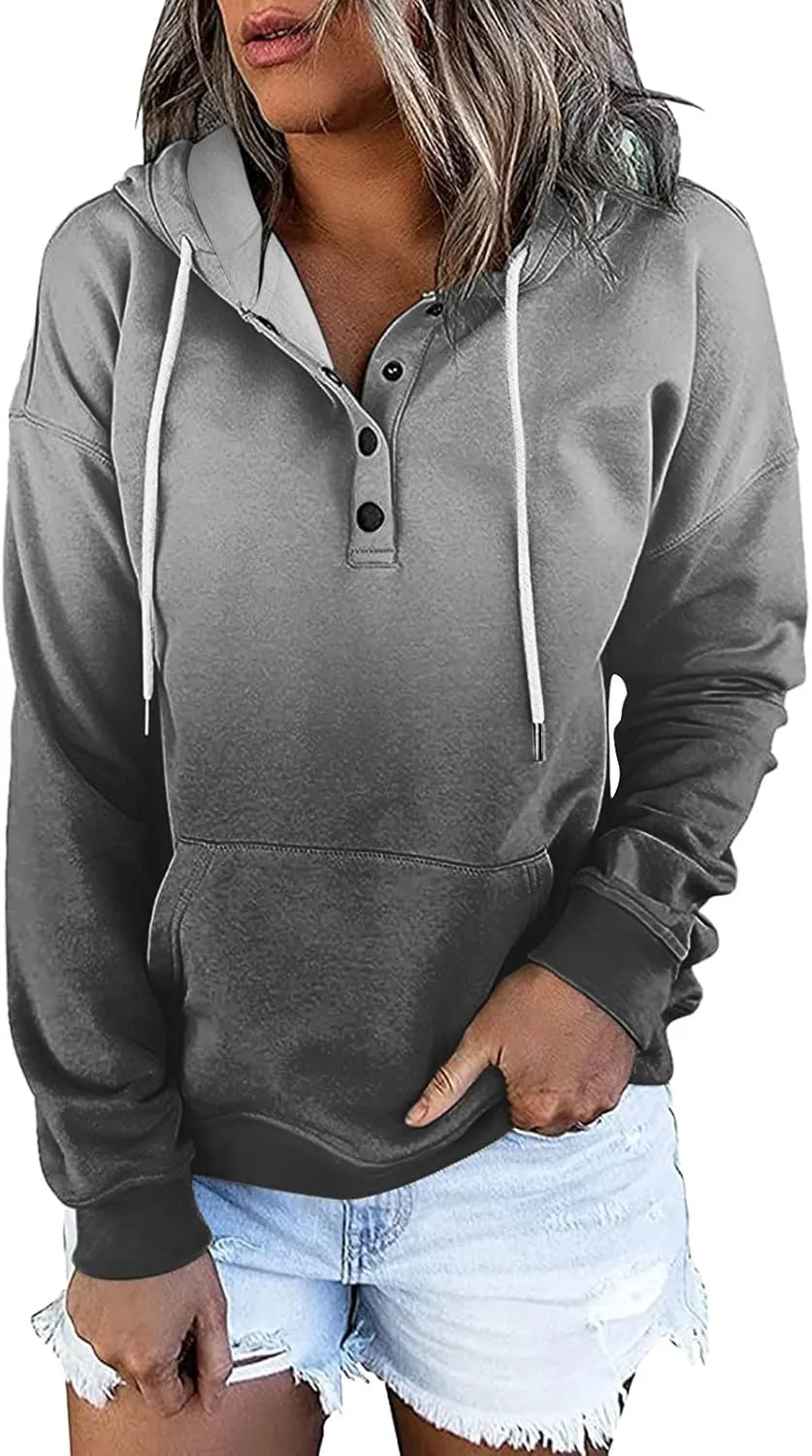 Y2K Oversized Hooded Sweatshirts for Women Casual Floral Long Sleeve Button Drawstring Relaxed Hoodies with Pockets