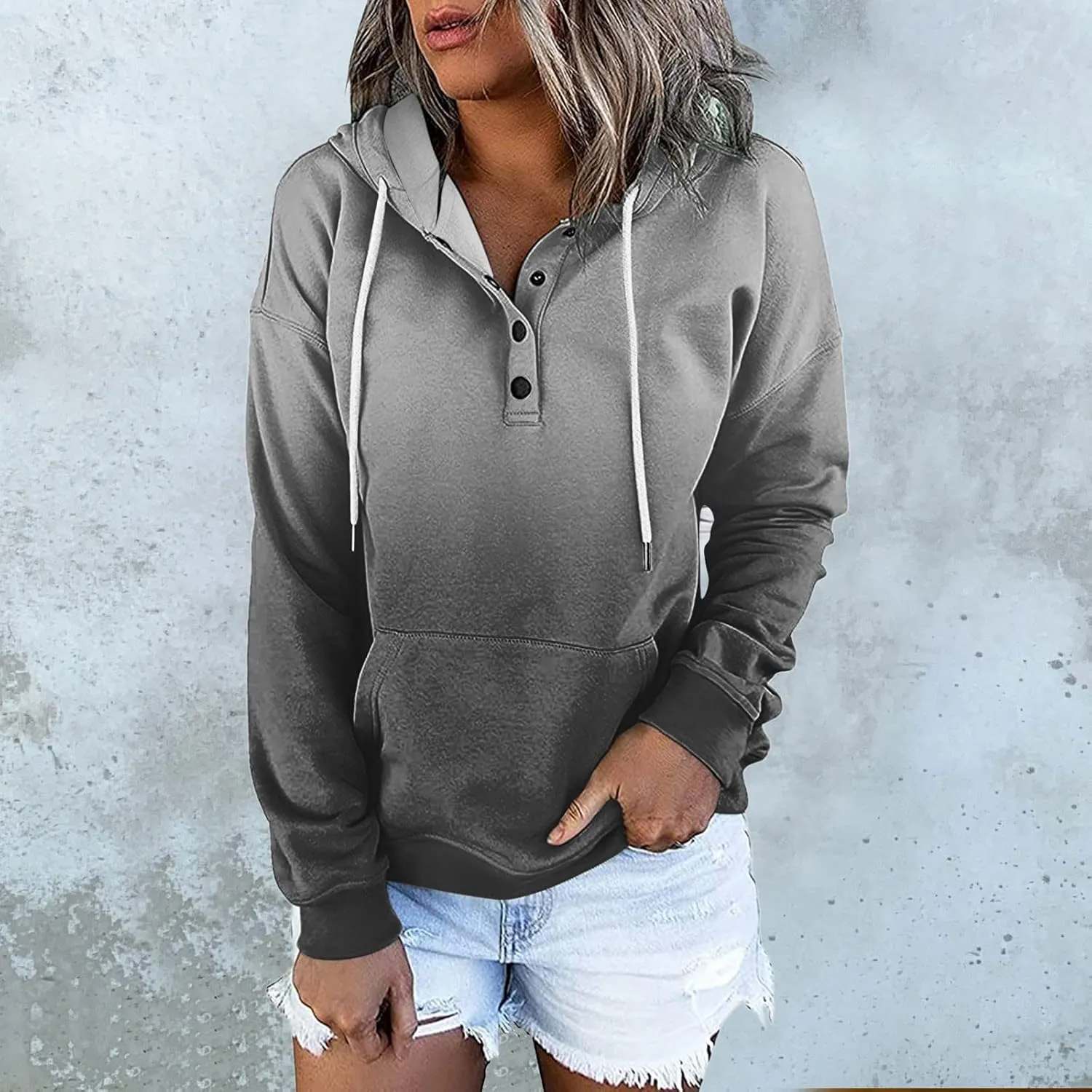 Y2K Oversized Hooded Sweatshirts for Women Casual Floral Long Sleeve Button Drawstring Relaxed Hoodies with Pockets