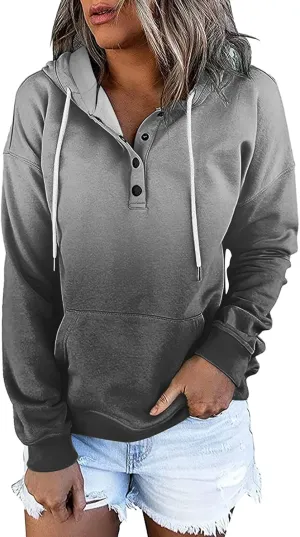 Y2K Oversized Hooded Sweatshirts for Women Casual Floral Long Sleeve Button Drawstring Relaxed Hoodies with Pockets
