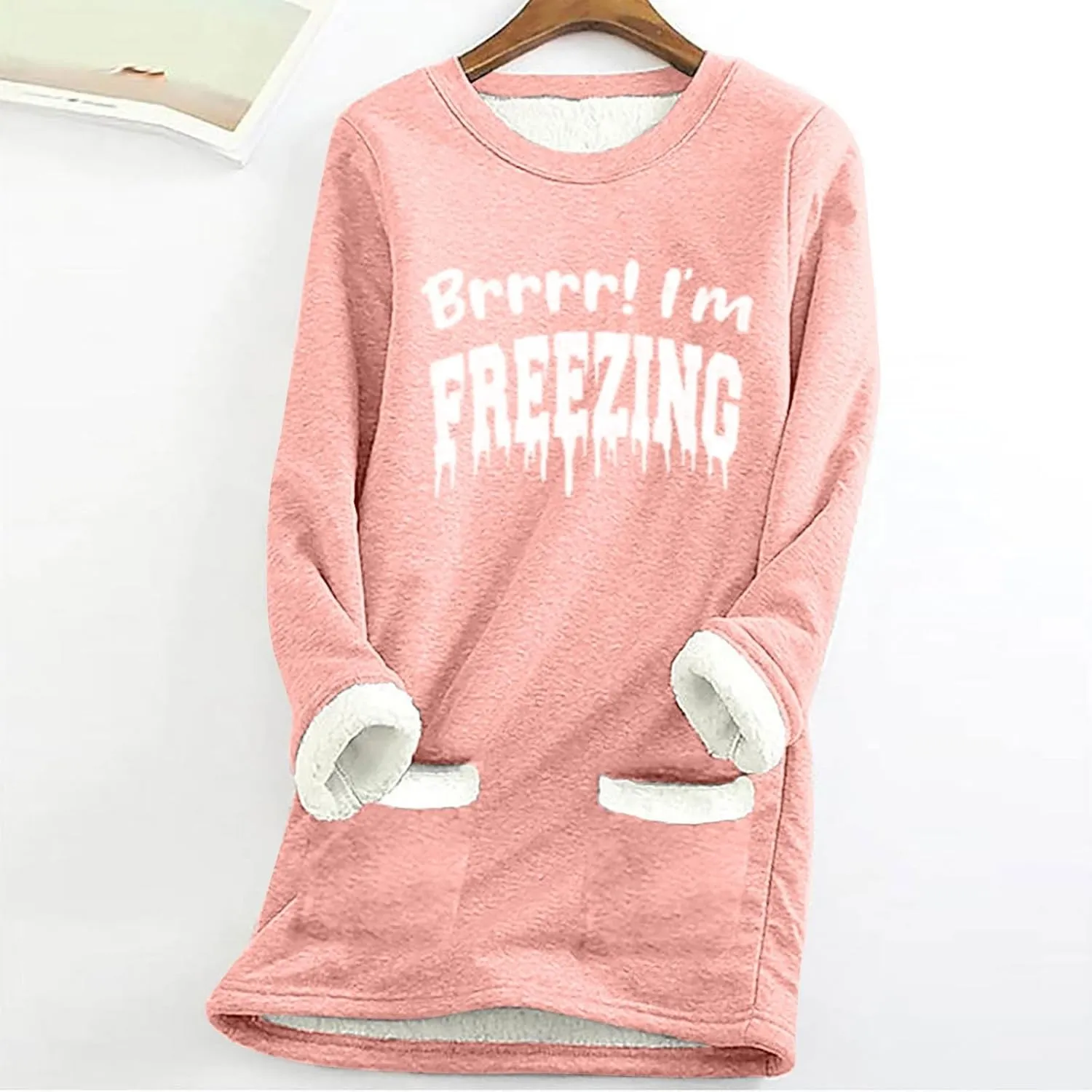 Yes I'M Always Freezing Sherpa Sweatshirt for Women Thermal Fleece Tops Winter Warm Underwear Round-Neck Tops