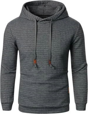 Ymosrh Mens Fashion Hoodie Pullover Sweatshirts Long Sleeve Solid Color Plaid Jacquard Hoodies Casual Drawstring Tops, S-XL