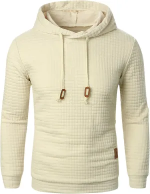 Ymosrh Mens Fashion Hoodie Pullover Sweatshirts Long Sleeve Solid Color Plaid Jacquard Hoodies Casual Drawstring Tops, S-XL