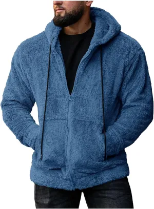 Ymosrh Men's Hoodies Double-Sided Plush Cardigan Zipper Hat Thermal Jacket Solid Coat Hoodies, M-2XL