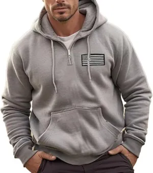 Ymosrh Men's Novelty Hoodies Quarter Zip Hooded Sweatshirt Long Sleeve USA Flag Sweatshirts Print Pullover Hoodie, M-4XL