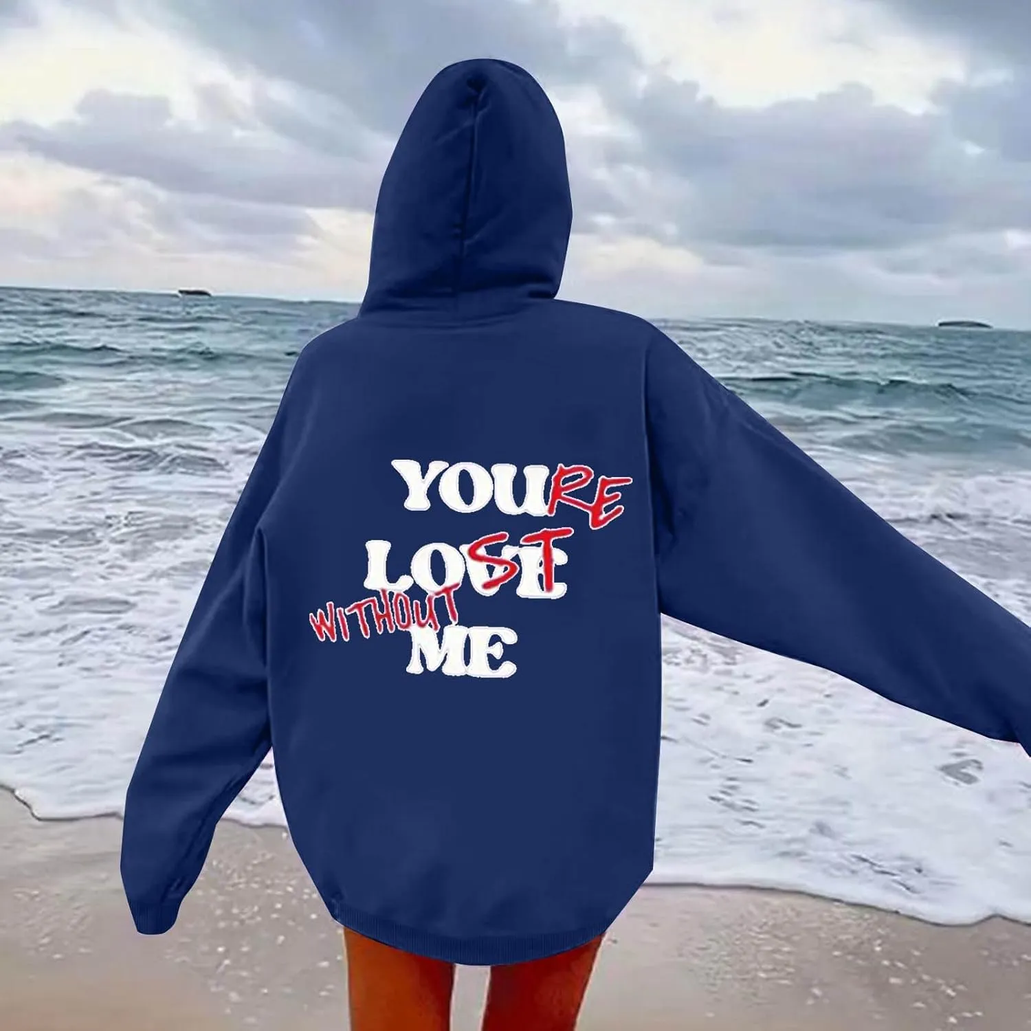You Love Me Back Letter Print Oversize Hoodies Women Drop Shoulder Long Sleeve Pullover Tops Hooded Fleece Fall Sweatshirts