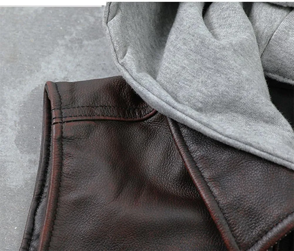 Youllyuu Classical Motorcycle Biker Leather Hooded Vest Men Genuine Leather Sleeveless Jackets Coat