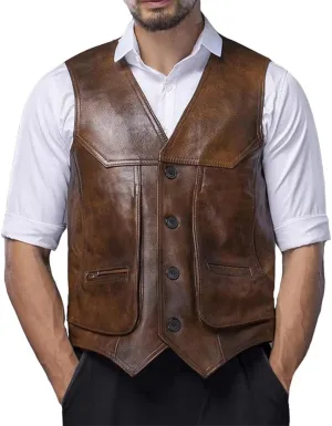 Youllyuu Classical Motorcycle Biker Leather Vest Men Genuine Leather Sleeveless Jackets Button Waistcoat
