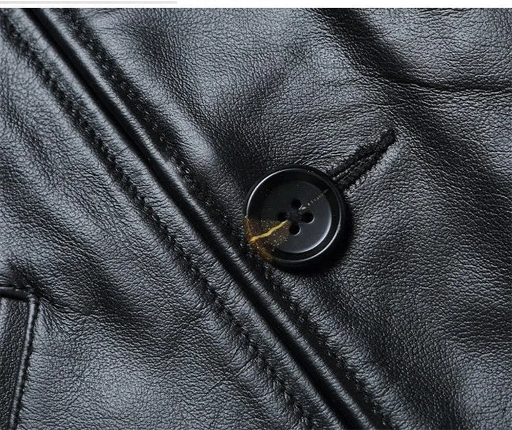 Youllyuu Men Sheepskin Leather Motorcycle Jackets Lapel Asymmetric Pockets Biker Overcoats Button Jackets