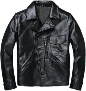 Youllyuu Men Sheepskin Leather Motorcycle Jackets Lapel Asymmetric Pockets Biker Overcoats Button Jackets