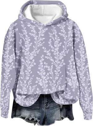 ZEFOTIM 3D Floral Layered Hoodies Womens Sherpa Lined Hoodie Cozy 2024 Pullover Lightweight Long Sleeve Sweatshirts