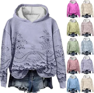 ZEFOTIM 3D Floral Layered Hoodies Womens Sherpa Lined Hoodie Cozy 2024 Pullover Lightweight Long Sleeve Sweatshirts