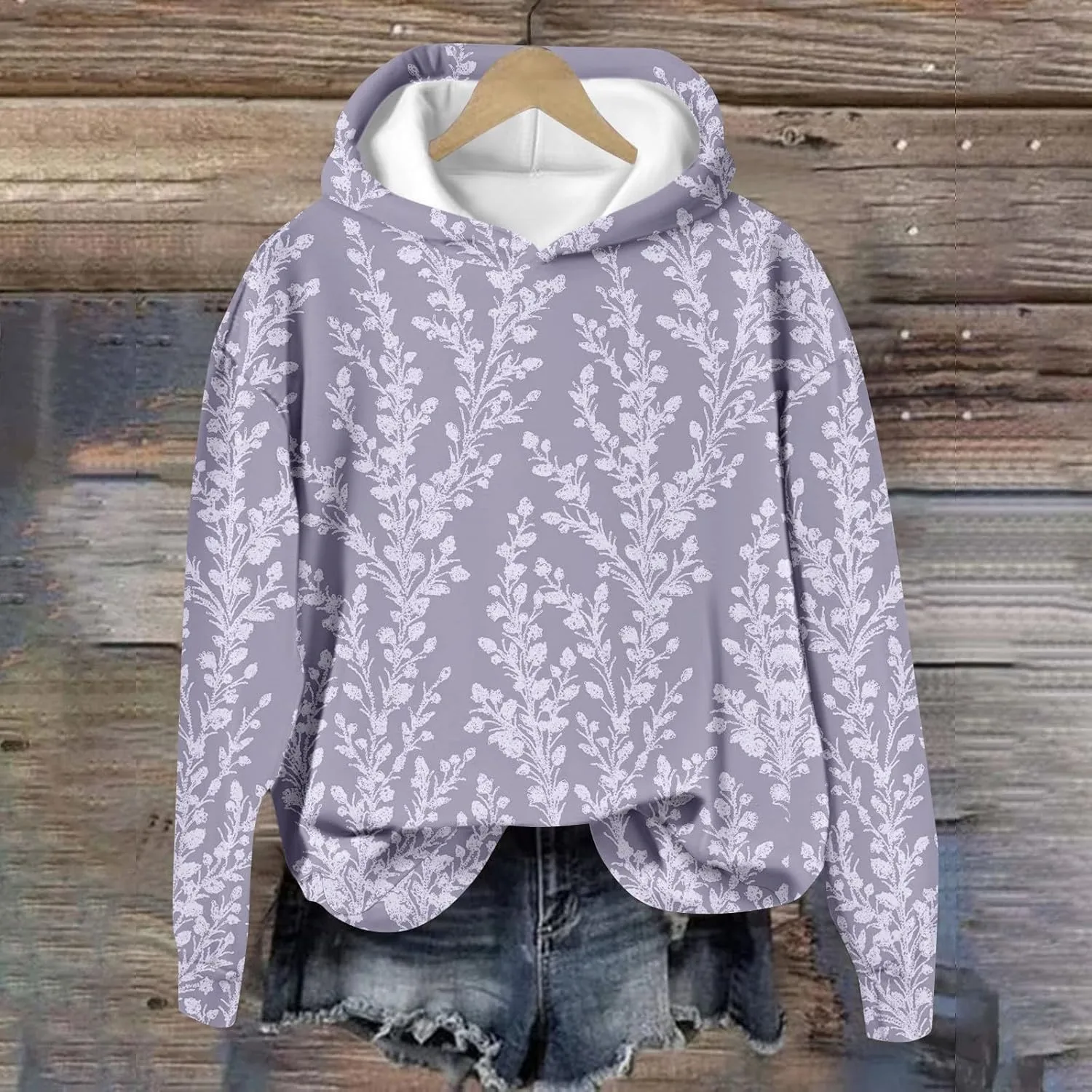 ZEFOTIM 3D Floral Layered Hoodies Womens Sherpa Lined Hoodie Cozy 2024 Pullover Lightweight Long Sleeve Sweatshirts