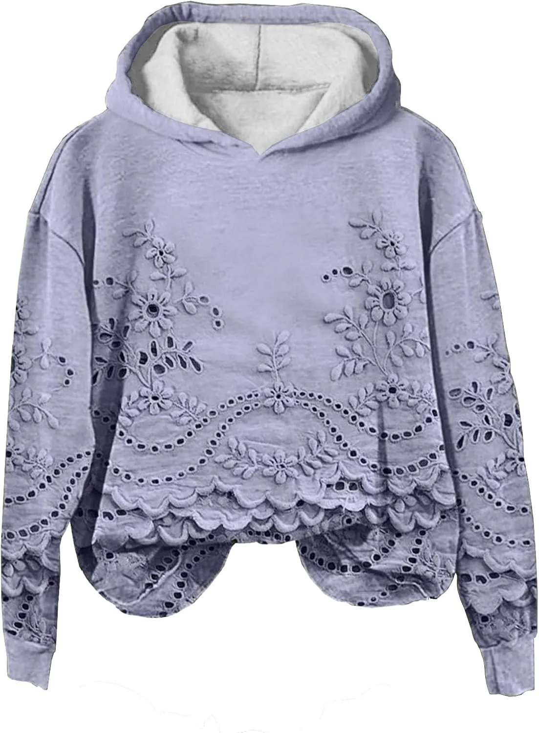 ZEFOTIM 3D Floral Layered Hoodies Womens Sherpa Lined Hoodie Cozy 2024 Pullover Lightweight Long Sleeve Sweatshirts
