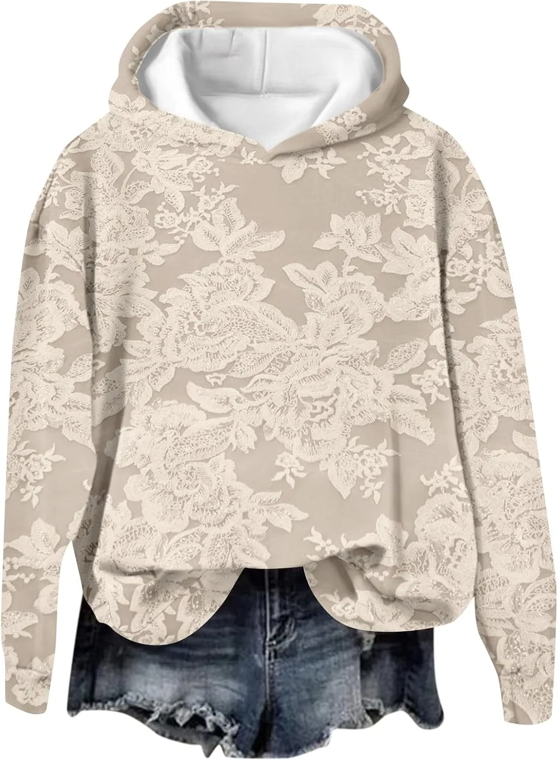 ZEFOTIM 3D Floral Layered Hoodies Womens Sherpa Lined Hoodie Cozy 2024 Pullover Lightweight Long Sleeve Sweatshirts