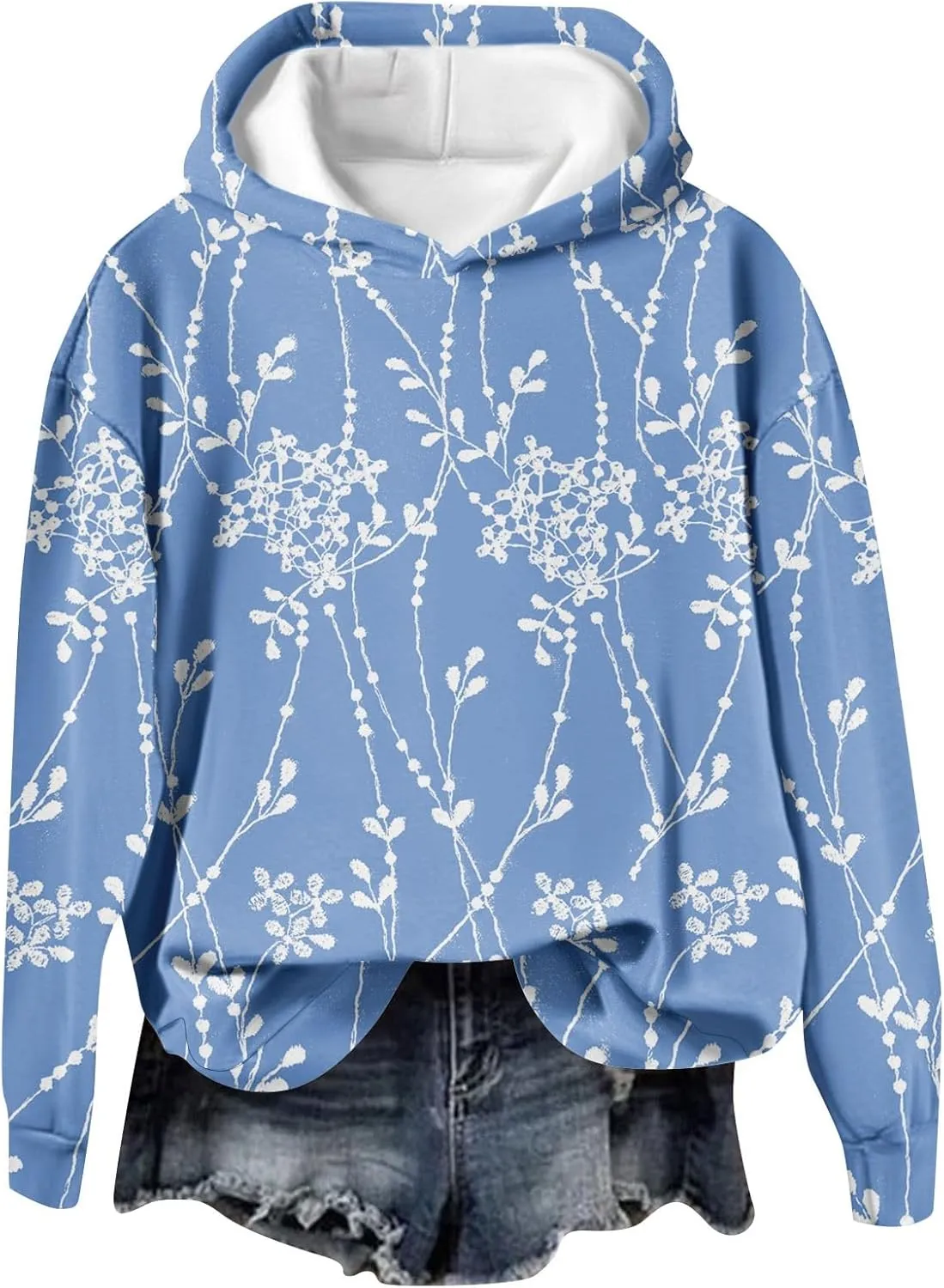 ZEFOTIM 3D Floral Layered Hoodies Womens Sherpa Lined Hoodie Cozy 2024 Pullover Lightweight Long Sleeve Sweatshirts