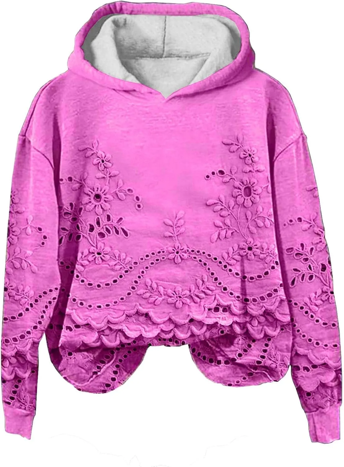 ZEFOTIM 3D Floral Layered Hoodies Womens Sherpa Lined Hoodie Cozy 2024 Pullover Lightweight Long Sleeve Sweatshirts