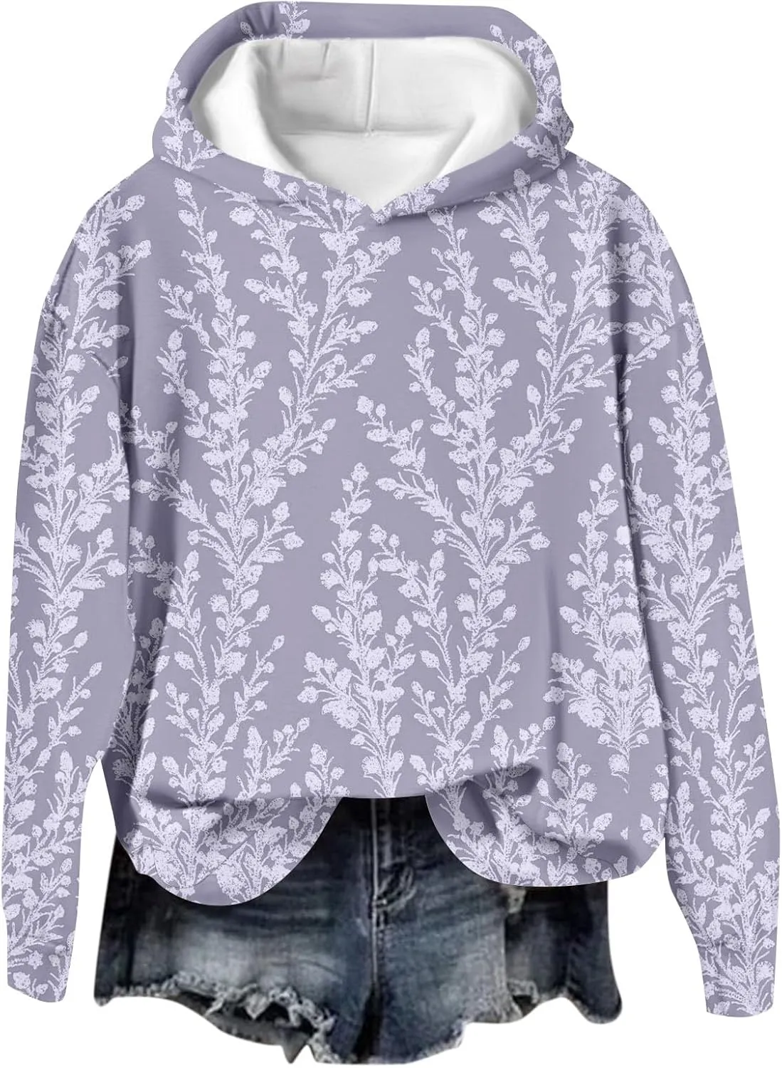 ZEFOTIM 3D Floral Layered Hoodies Womens Sherpa Lined Hoodie Cozy 2024 Pullover Lightweight Long Sleeve Sweatshirts