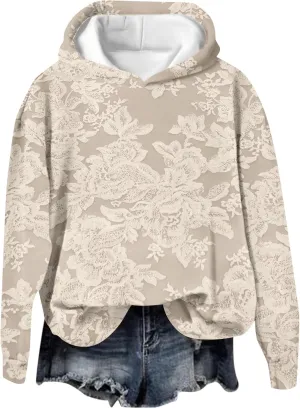 ZEFOTIM 3D Floral Layered Hoodies Womens Sherpa Lined Hoodie Cozy 2024 Pullover Lightweight Long Sleeve Sweatshirts