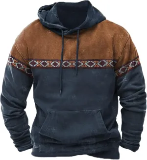 Zeiyignr Men's Western Aztec Sweatshirts, Ethnic Print Graphic Patchwork Hoodies Slim Casual Pullover Tops with Drawstring