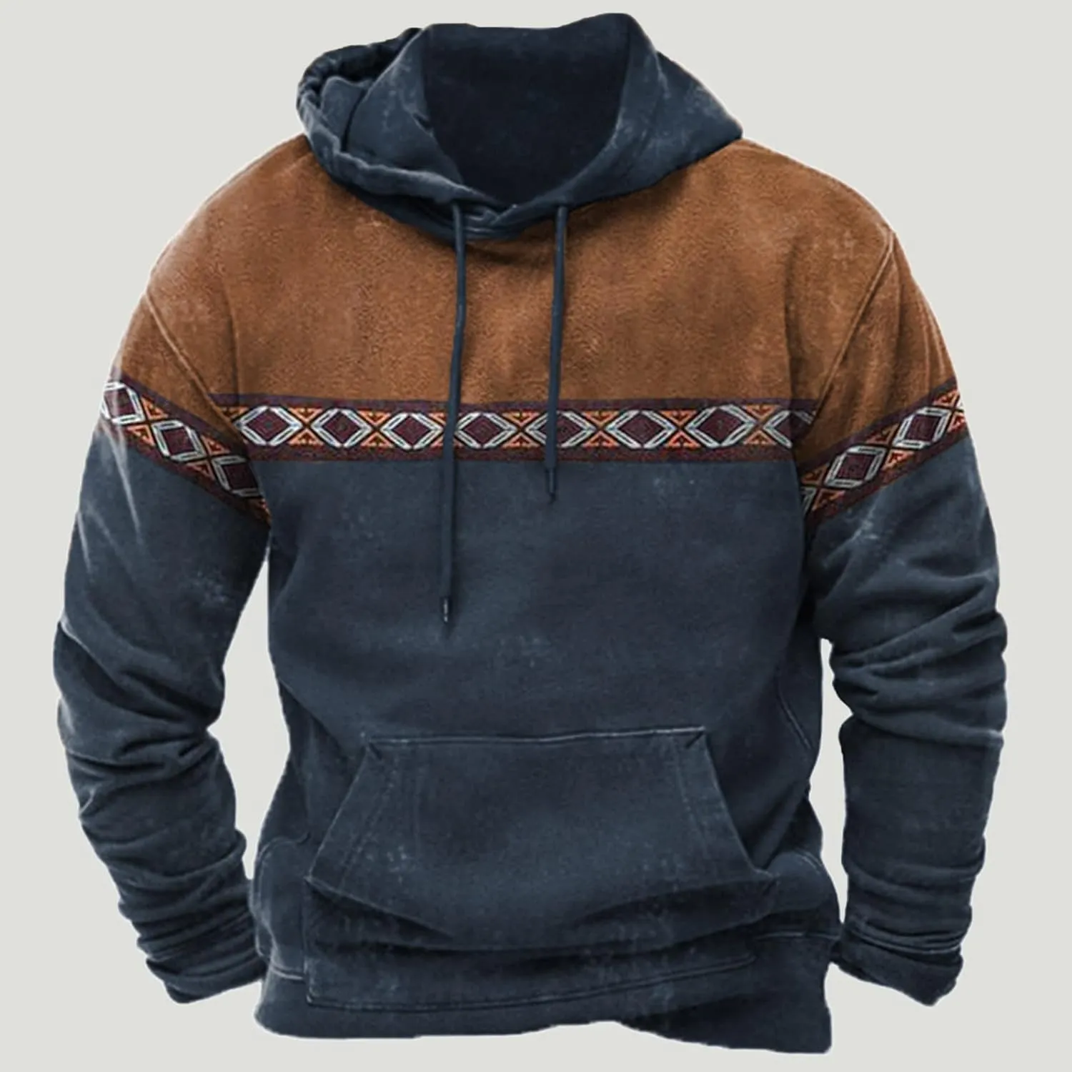 Zeiyignr Men's Western Aztec Sweatshirts, Ethnic Print Graphic Patchwork Hoodies Slim Casual Pullover Tops with Drawstring