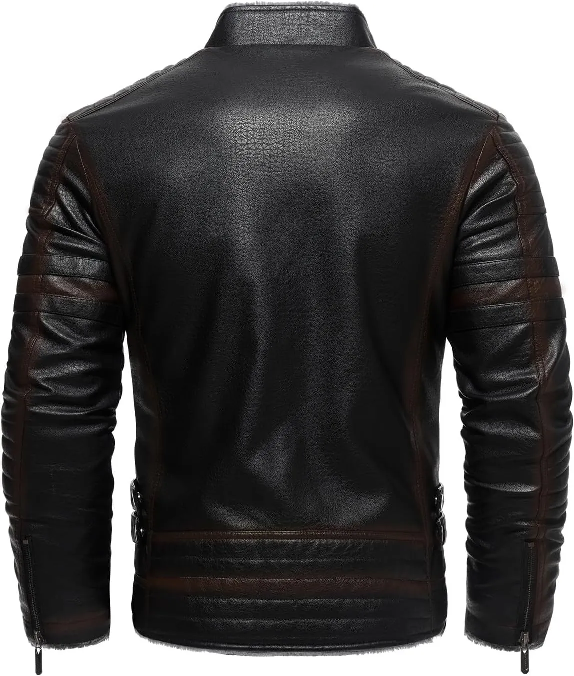 Zeiyignr Men's Winter Fleece Trucker Coats Sherpa Lined Faux Leather Jacket Slim Fit Leather Bomber Jackets Warm Coat Outwear